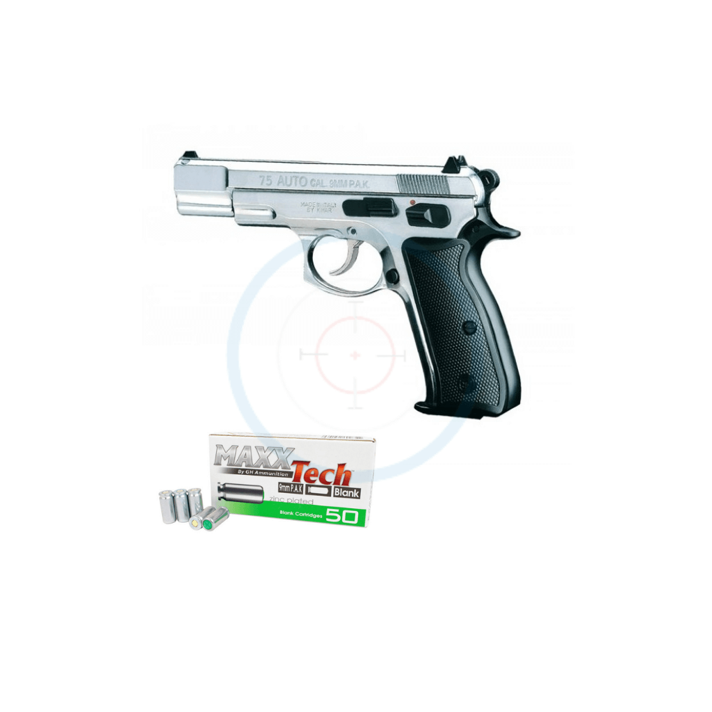 Pack Pistolet à blanc Beretta 92 F chrome calibre 9mm - 