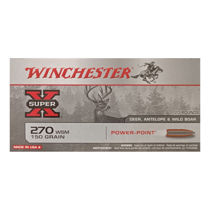 Cartouches Winchester PowerPoint 150gr - calibre 270 WSM