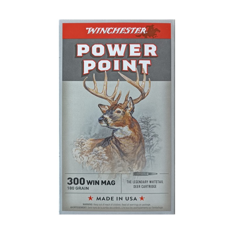 Cartouches Winchester PowerPoint 180gr - calibre 300 Win Mag